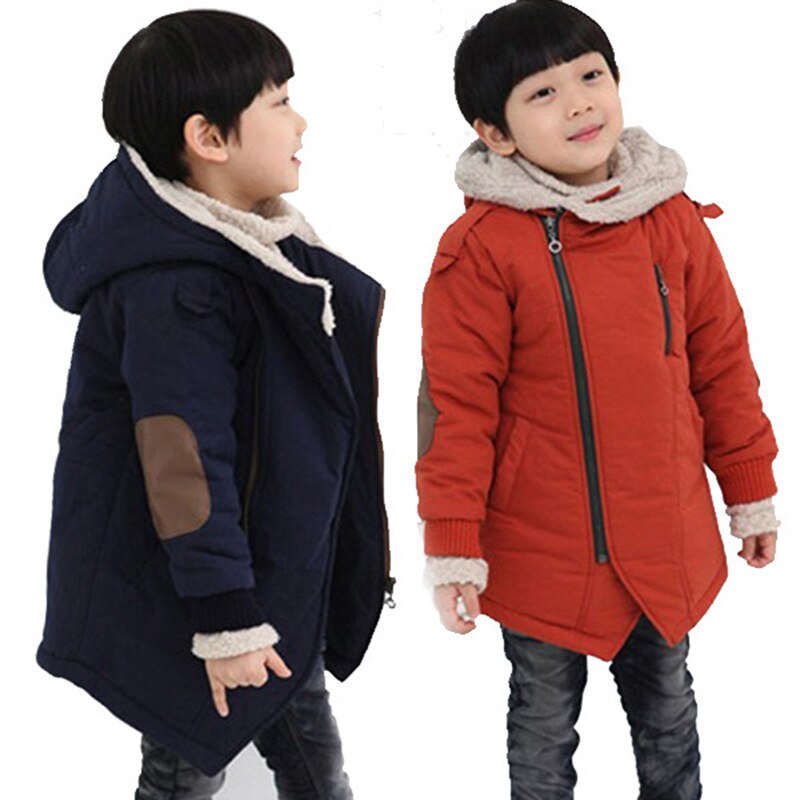 Winter Thick Boys Jackets Warm Clothes Children Jacket Plus Velvet Padded Jacket Boy Hooded Jackets Mid-length Snowsuit