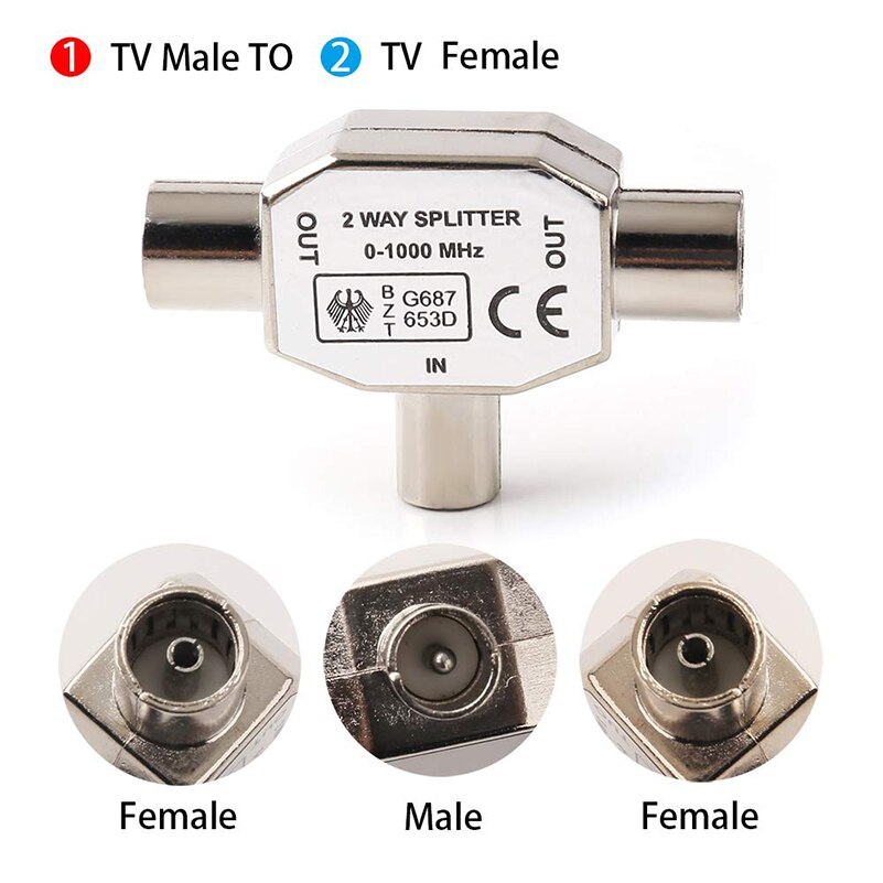 Uros-kaksi naaras tv antenni koaksiaaliliitin liitin t/f tyyppinen antennin jakaja tv/t sovittimille koaksiaalikytkentä