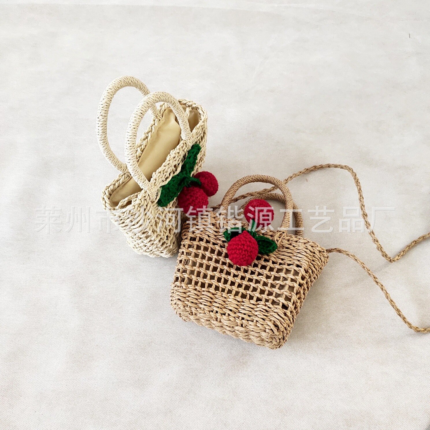 Straight cut cherry square bag portable cross mini bag hand woven bag beach bag