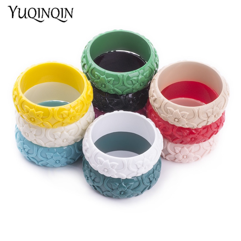 Klassieke Hars Manchet Gegraveerde Bloemen Armbanden Bangles Voor Vrouwen Mode Brede Acryl Armband Vrouwelijke Charme Bruiloft Sieraden