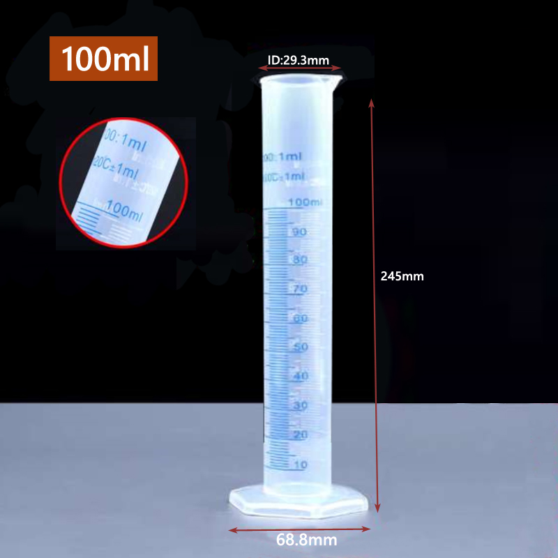 Cilindro graduado de plástico de medición transparente, herramienta de laboratorio de tubo de prueba de plástico, 10/ 25/ 50/ 100 /250 /500 /1000ml, 1 Uds.: Castaño