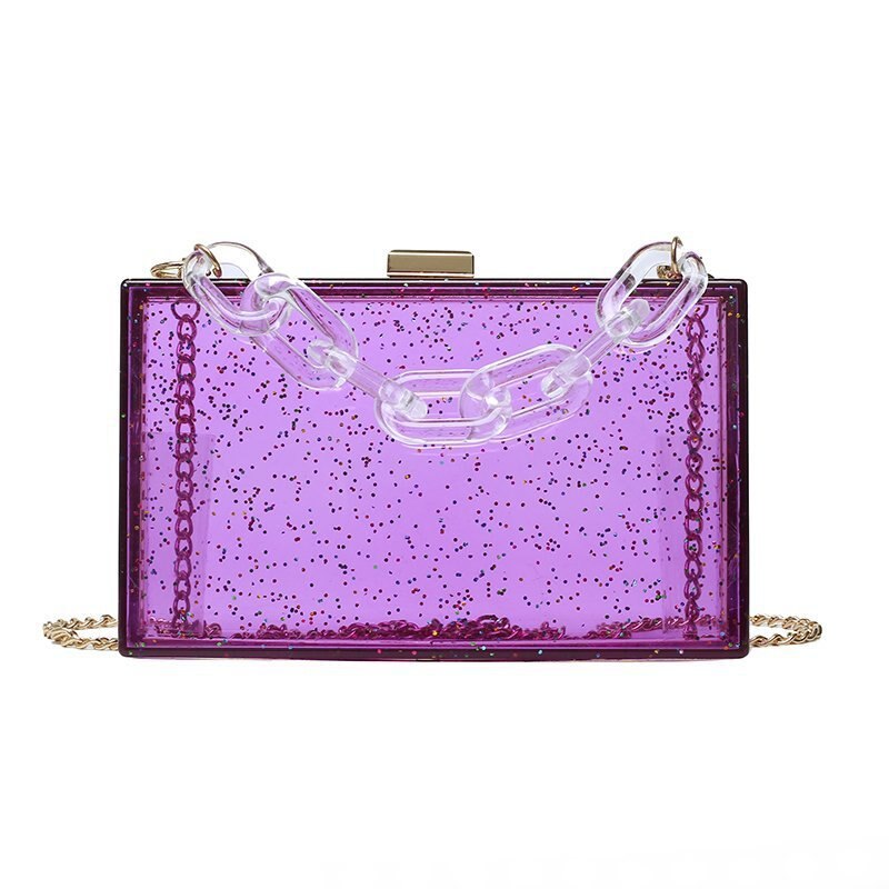 Moda clara lantejoulas acrílico caixa feminina crossbody saco transparente bolsas e bolsas corrente bolsa de ombro para mulher 2020 aba: Purple