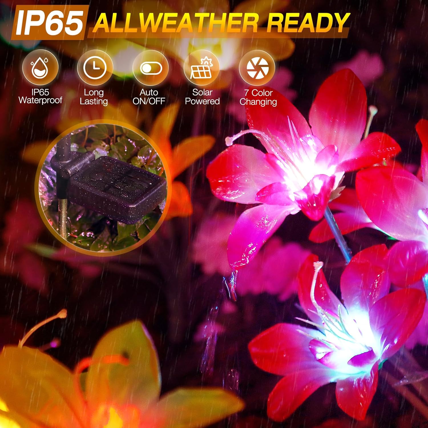 Luces solares para jardín al aire libre, gradiente de arco iris, 4 cabezales, luces LED grandes para césped, luces decorativas impermeables para patio y terraza