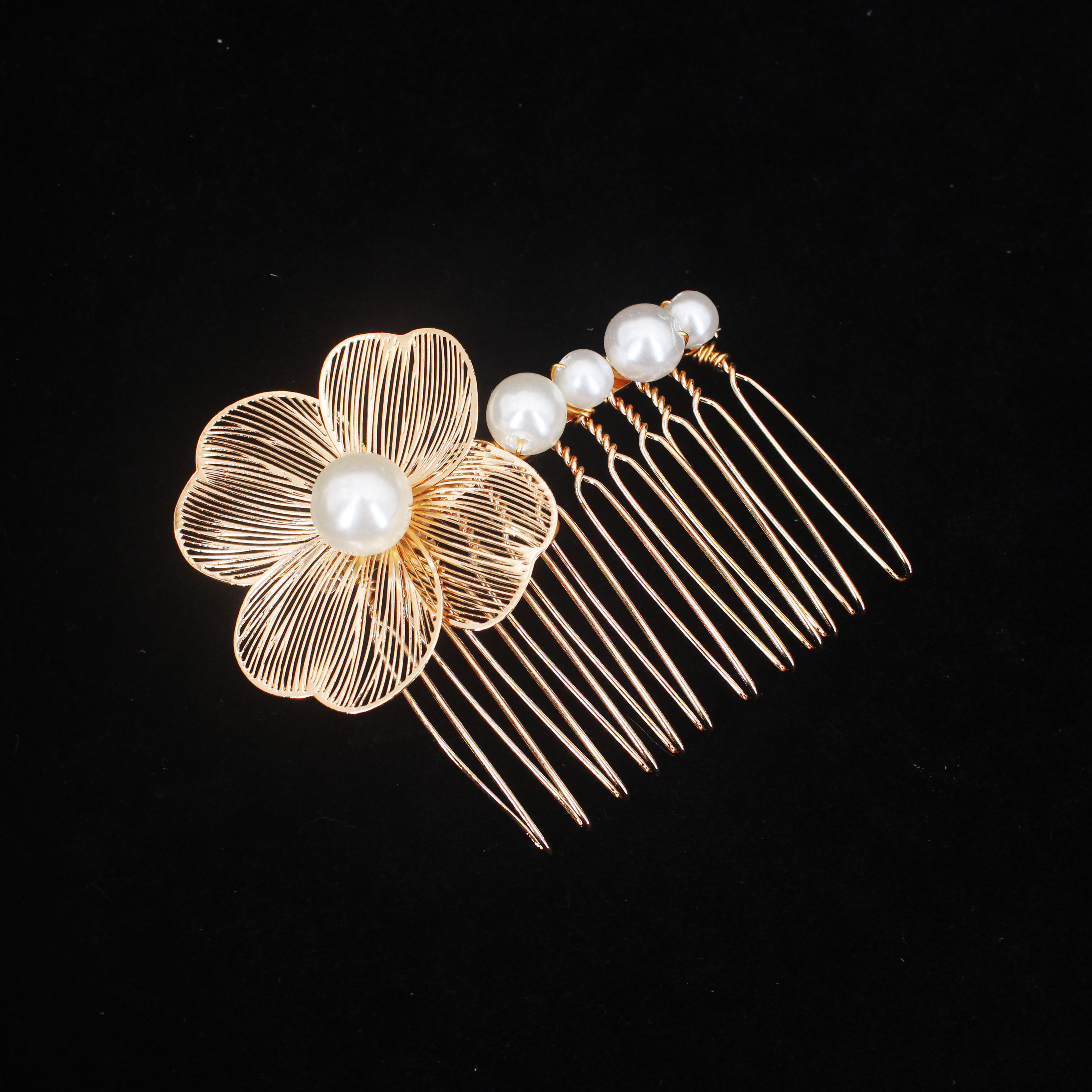 2 uds tocado de novia hecho a mano flor perla peine para el cabello alfileres joyería de estilo de boda insertar de peine accesorios para el cabello: Color dorado