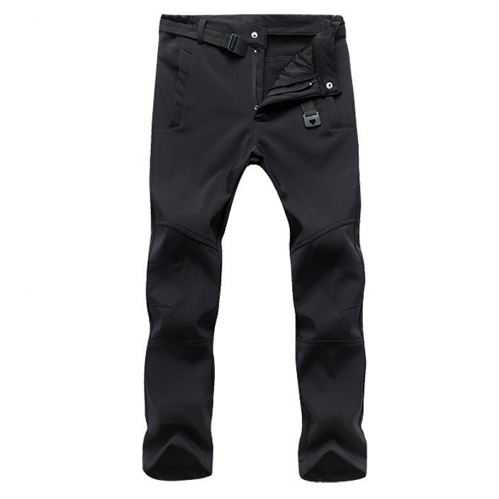 Facecozy Men Fleece Hiking&amp;Camping Pants Female Outdoor Pantolon Fishing softshell Pants Waterproof Trekking Skiing Throuses: black / Asian Size L