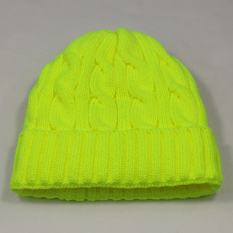 Varm vinter skull cap fleece indeni kvinder hatte kabel strikkede huer neon gul hvid sort rød neon orange farver