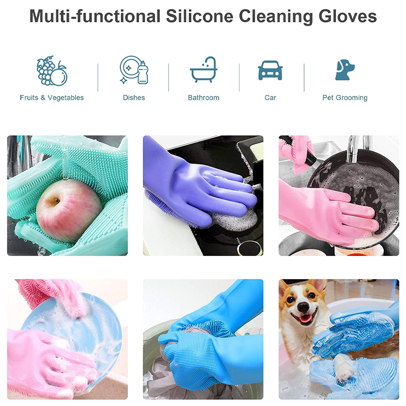 Gants magiques de nettoyage de la vaisselle en caoutchouc Silicone, 1 paire, pour l'entretien de la maison, éponge à récurer, outils de nettoyage de la cuisine
