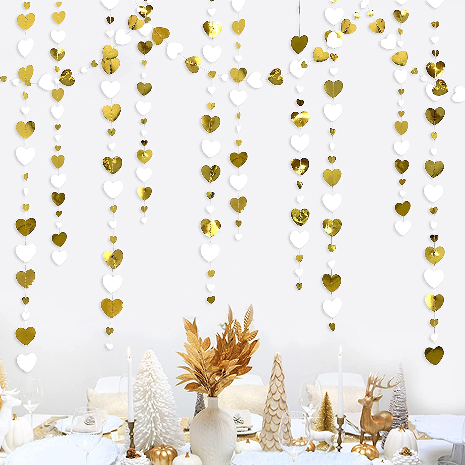 13Ft Papier Weiß Gold Liebe Herz Girlande Stromer Hängen für Bachelorette Hochzeit Braut Dusche Baby Geburtstag Party Dekorationen