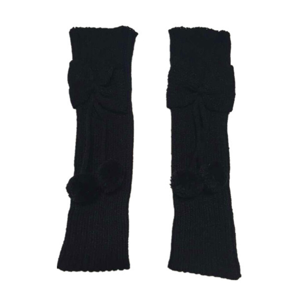 Calentadores de piernas de punto con pompón y lazo para niños y niñas, , calcetines, puños: Negro