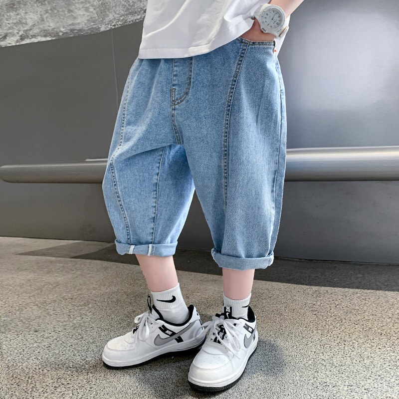 Estate nuovo arrivo bambini ragazzi pantaloncini Jeans al ginocchio elastico in vita pantaloni di Jeans pantaloncini abbigliamento per bambini 5 6 7 8 9 10 11 13 14 anni