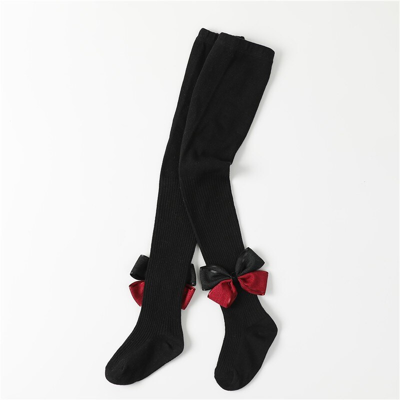 Baby Meisjes Gebreide Katoenen Leuke Boog Panty Baby Leggings Meisjes Dans Broek O: BLACK / 3M