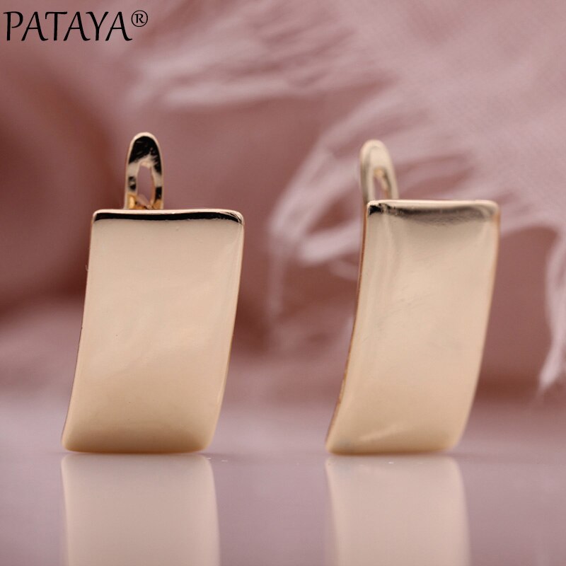 PATAYA Anniversary Glossy Dangle Earrings 585 Rose Gold Simple Square Earrings Women Daily Fine Jewelry