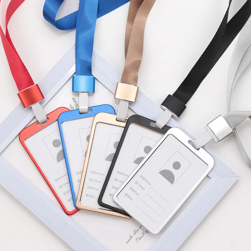 Kortcover kvinder mænd aluminiumslegering arbejdsnavnekortholdere erhvervsarbejde kort id-kort lanyardholder metaltasker etui