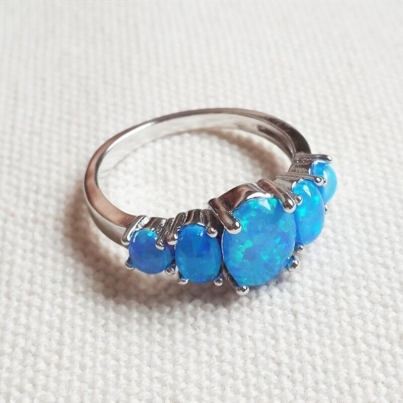 FDLK-Anillo de boda con ópalo de Fuego Azul, joyería de compromiso