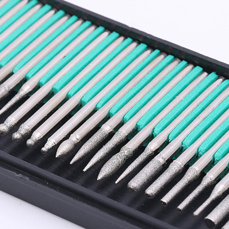 30 st skaft diamantborr set med låda för dremel elektriska slipmaskiner elverktygstillbehör slipverktyg 2.35mm 3mm