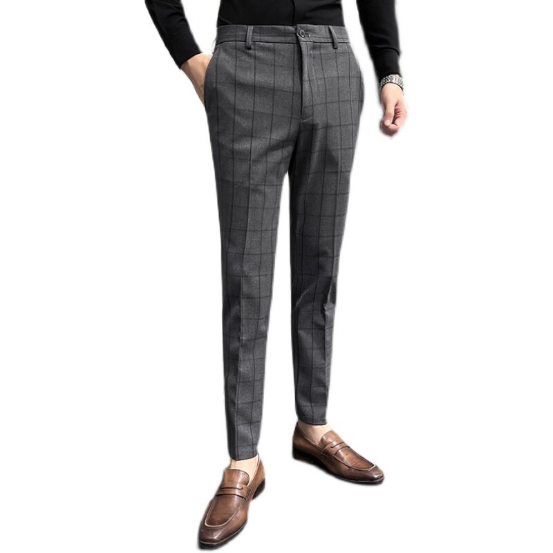 Men's Suit Pants Classic Plaid Business Formal Dress Pant Streetwear Casual Slim Wedding Groom Social Trousers