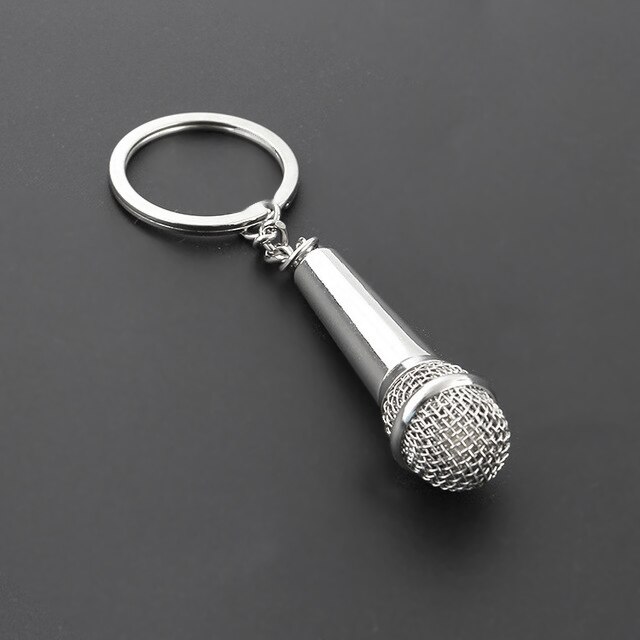 Schlüsselanhänger Mikrofon - 3er Set - Musik Noten Design - Silber Metall Schlüsselring