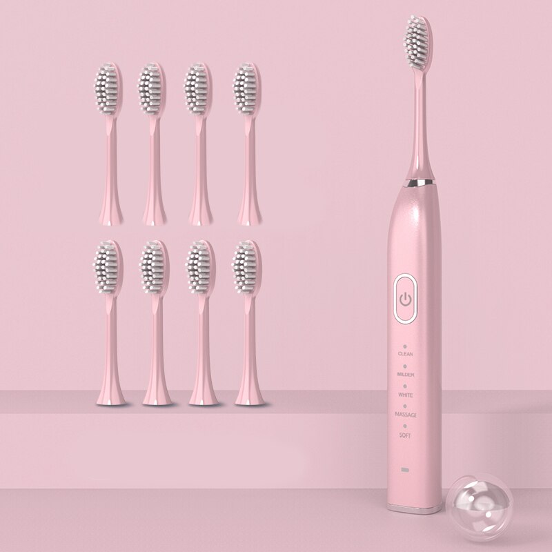 Ultrasonic Sonic Electric Toothbrush Powerful Tooth Brush USB Rechargeable Adult Electronic Washable Whitening Teeth Brush: 10 gears 8 heads P