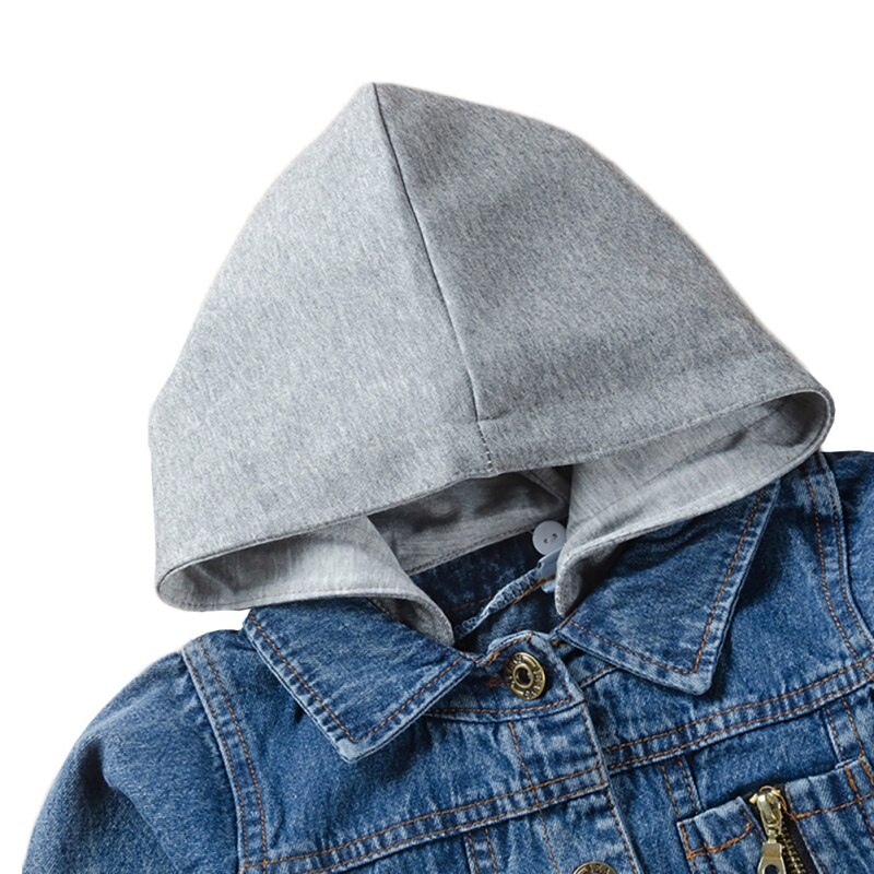 Autumn Baby Girl Hooded Denim Jacket Coat Outdoor Long Sleeve Outerwear Hvlv