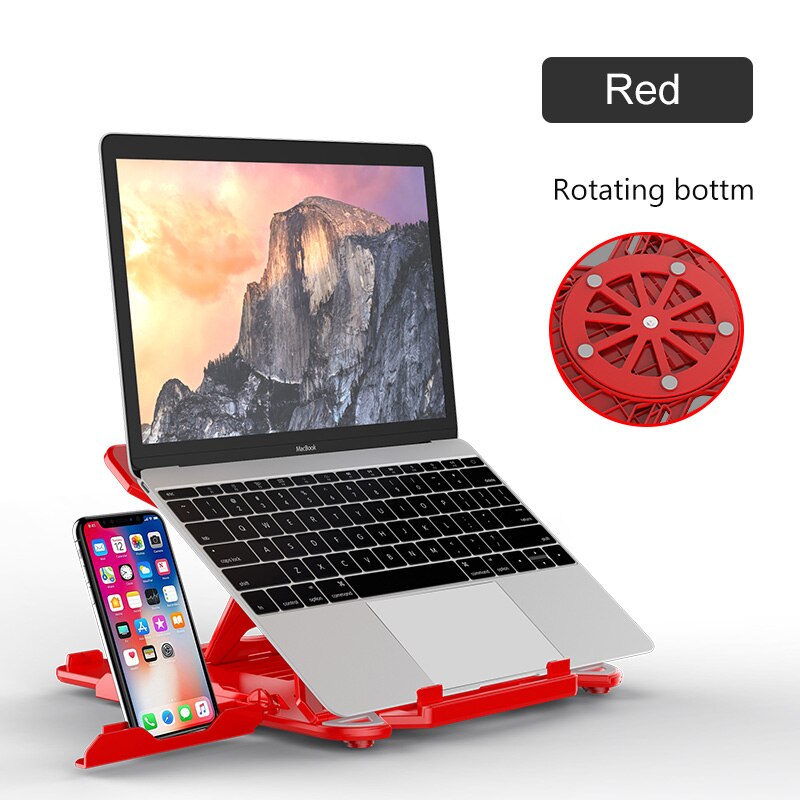 Seenda Folding Laptop Stand 360 Degree Rotating Ergonomic Notebook Stand Desktop Cooling Pad Bracket With Phone Stand: red rotating