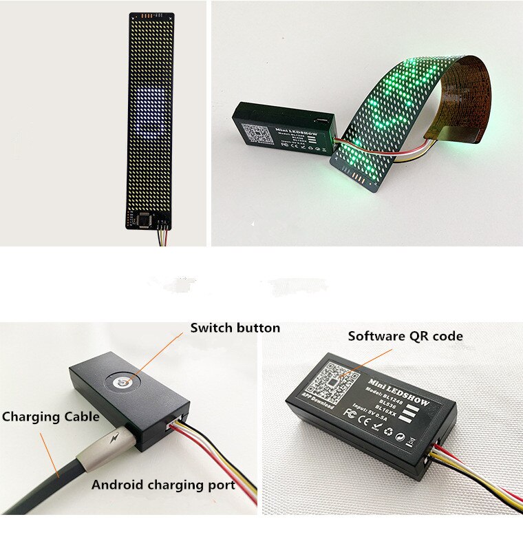 Tela matriz de exibição de pixel 16*32 do módulo led flexível bluetooth diy para led chapéu de sol saco de camiseta led máscara facial exibir texto de rolagem