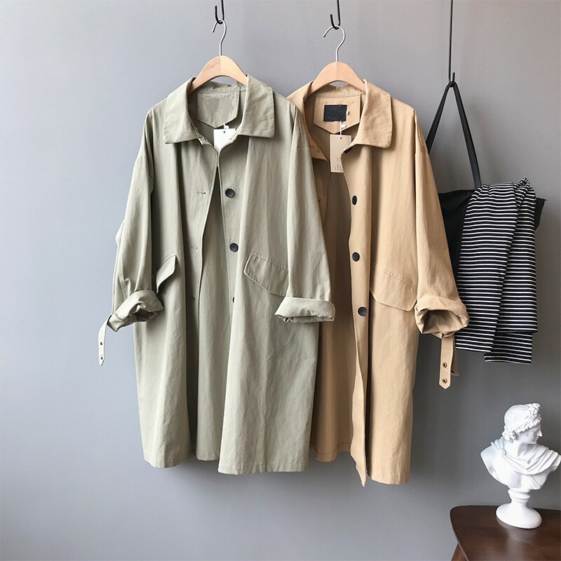 Herfst dames katoenen trenchcoat losse omslagkraag dameskleding lange jas casaco feminino abrigo mujer trench femme