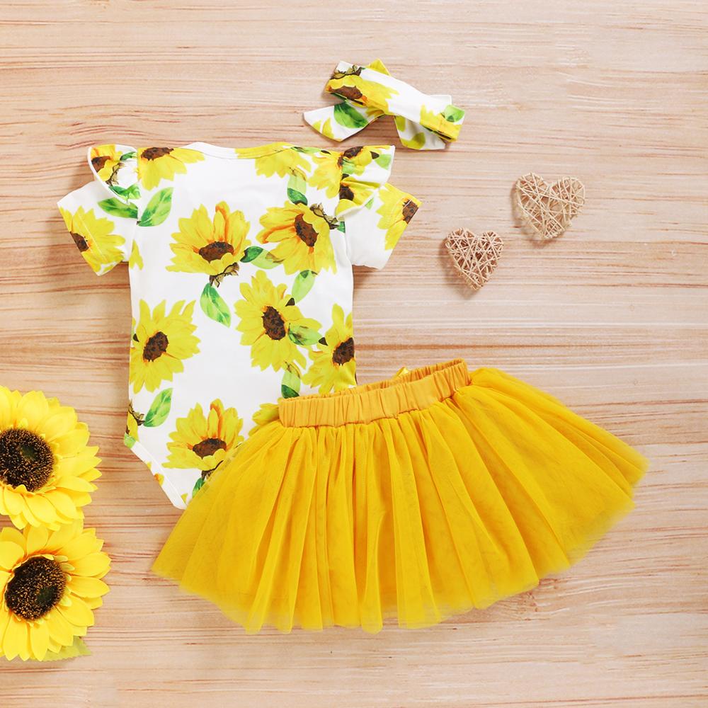Baby Meisje Mooie Jurk Bloemenprint Bodysuit Roze Geel Tulle Rok Set Baby Eerste Verjaardag Outfits Babykleertjes Mikrdoo