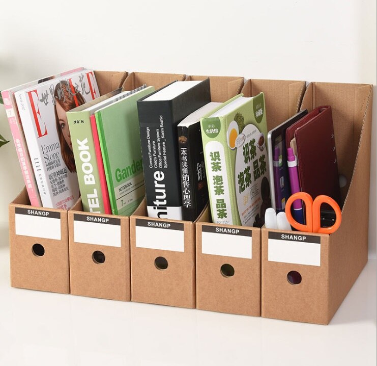 LOAAO Eco-Friendly Cardboard table organizer box office file box holder book storage box Home Storage Organization: 5pcs yellow