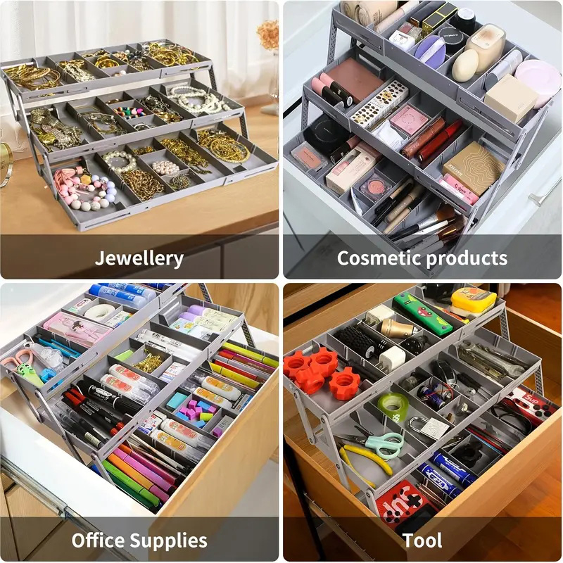 2/3 Foldable Drawer Organizer Multi Level Storage Tray Adjustable Divider Versatile Jewelry Cosmetics Drawer Organizer