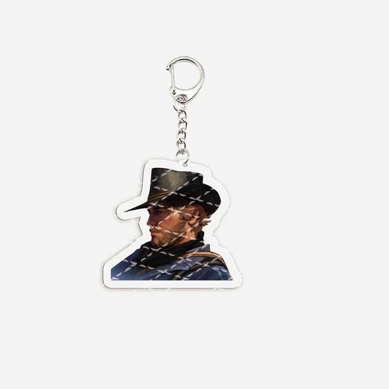 Red Dead Redemption 2 Keychain for Accessories Bag Acrylic RDR2 Arthur Morgan KeyRing Pendant Chains Accessories Fans: WHITE