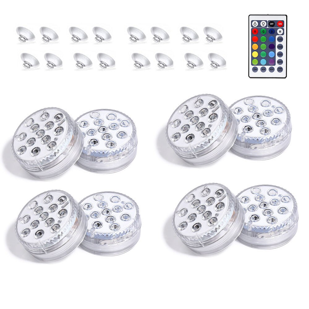 Onderwater led-lamp met 13 leds rgb, onderwatervislamp, op batterijen werkend, infrarood afstandsbediening, draadloze, meerkleurige badlampen: 8 stuks / Zonder batterij