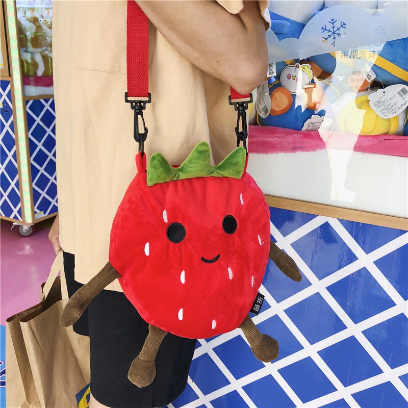 Leuke Handtas Aardbei Biscuit Ananas Avocado Pluche Dames Schoudertas Meisje Crossbody Mini Messenger Bag Flap Borst Zak