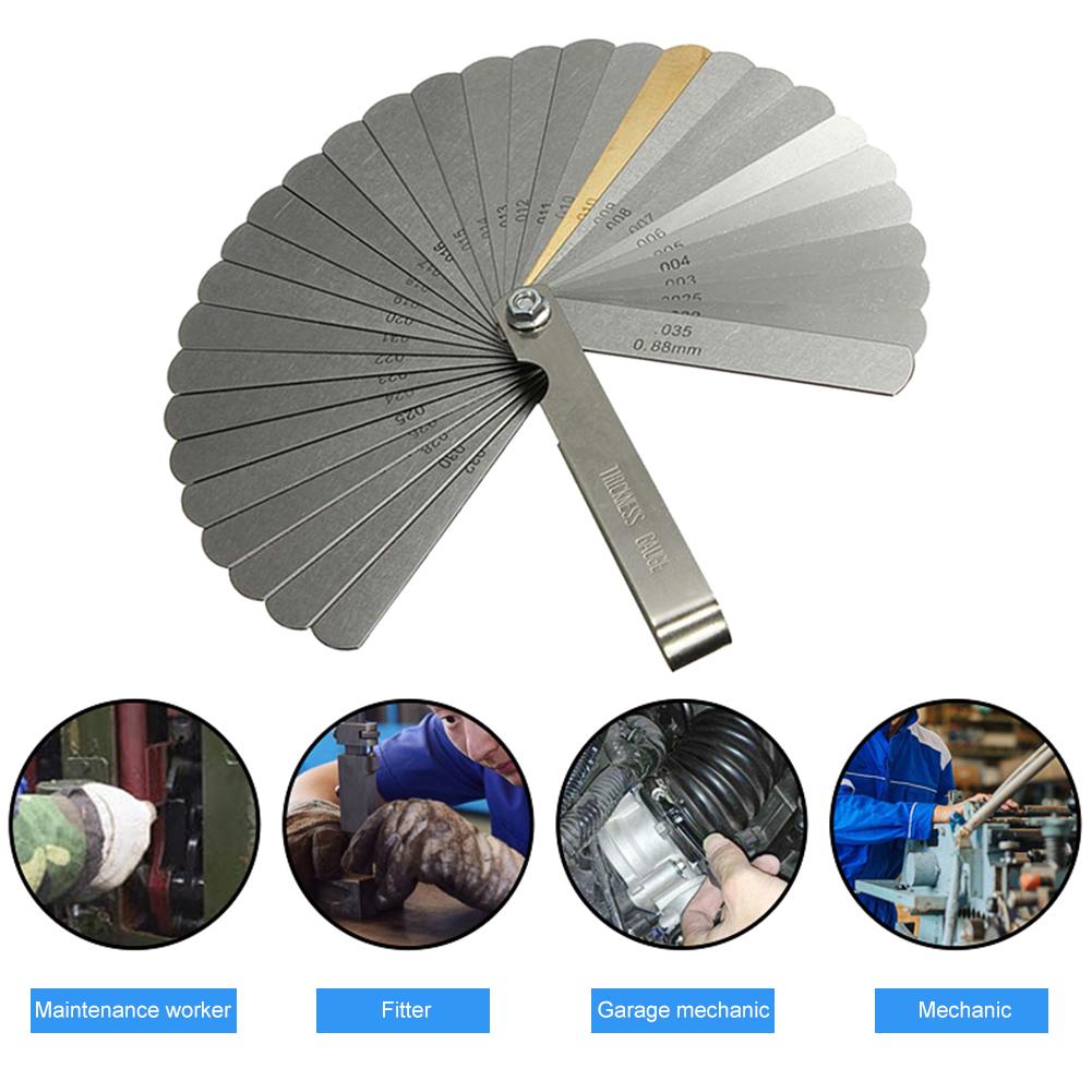 Stainless Steel Feeler Gauge 32 Blades Scale 0.04-0.88mm Thickness Gap Metric Imperial Filler for Pressure Gauge Valve Gasket