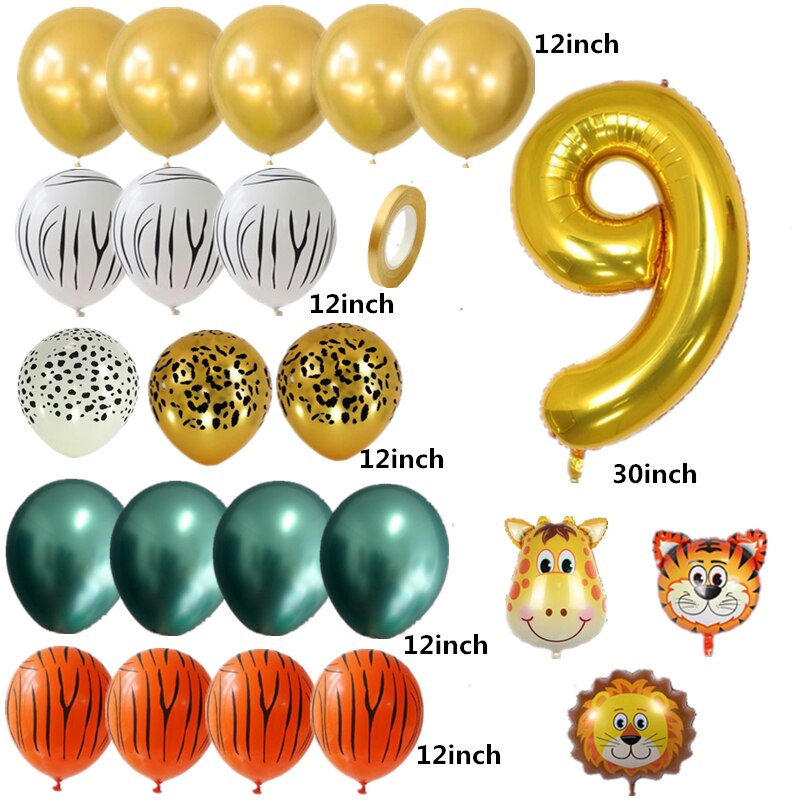 Børn safari dyr fødselsdagsfest balloner guld digital ballon buket løve tigher giraf ballon stativ zoo dyr ballon tegn: 9