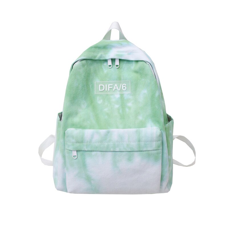 DCIMOR Tie-dyed canvas Women Backpack Schoolbags for Teenage girls Travel Backpack College student Book bag Mochila: green