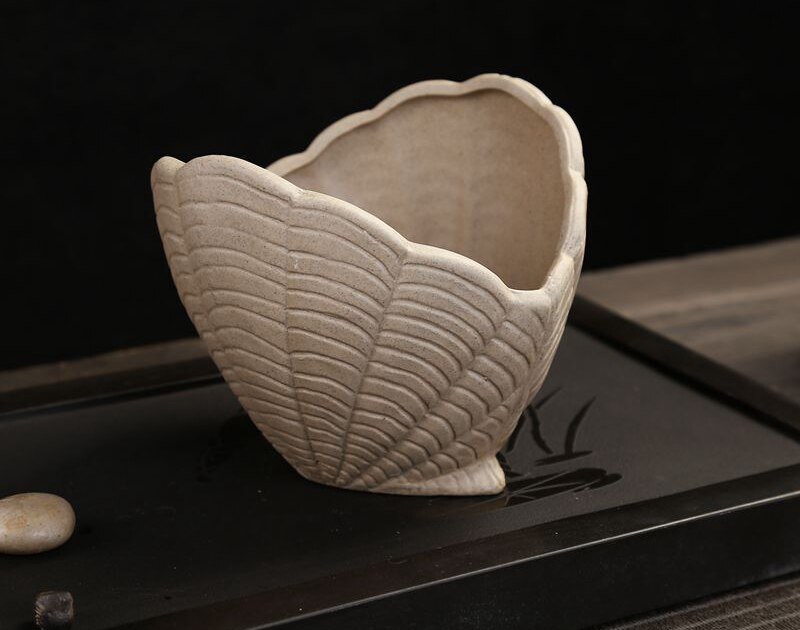 Coarse pottery flower pot shell Shape Ceramic Succulent Plant Pot Holder Fairy Garden Cactus Flower Pots Planter: 04