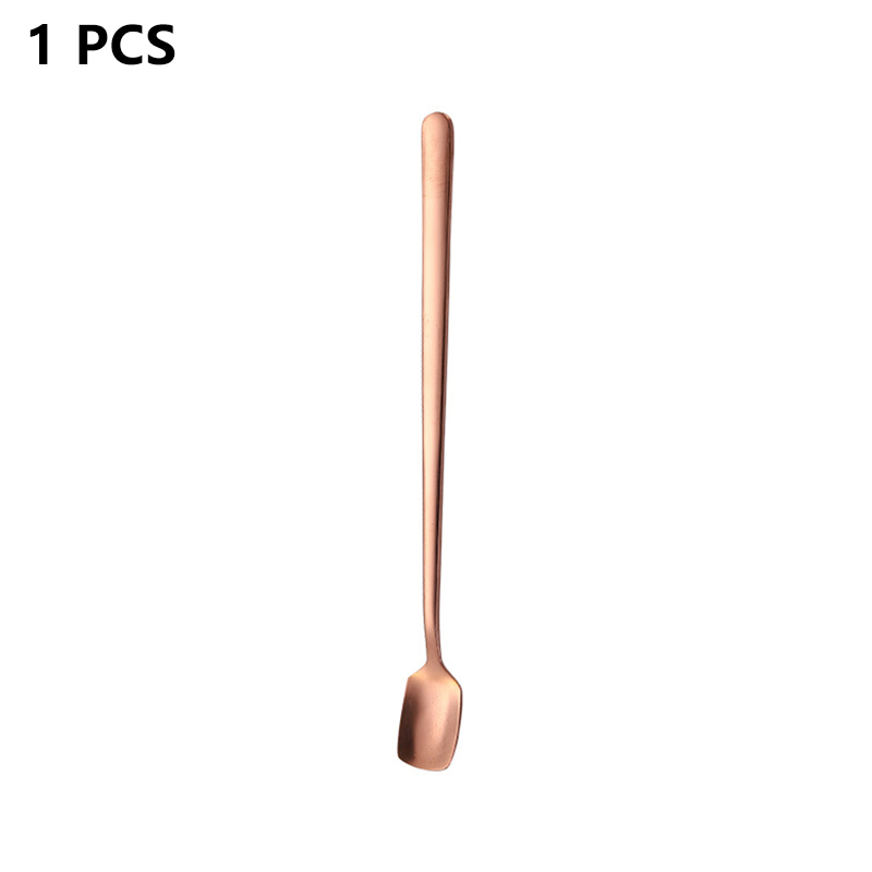 1/5PCS Square-Headed Teaspoon Long Handle Stainless Steel Coffee Stirring Spoons Dessert Ice Cream Mini Scoop Kitchen Tableware: 1PC-rose gold
