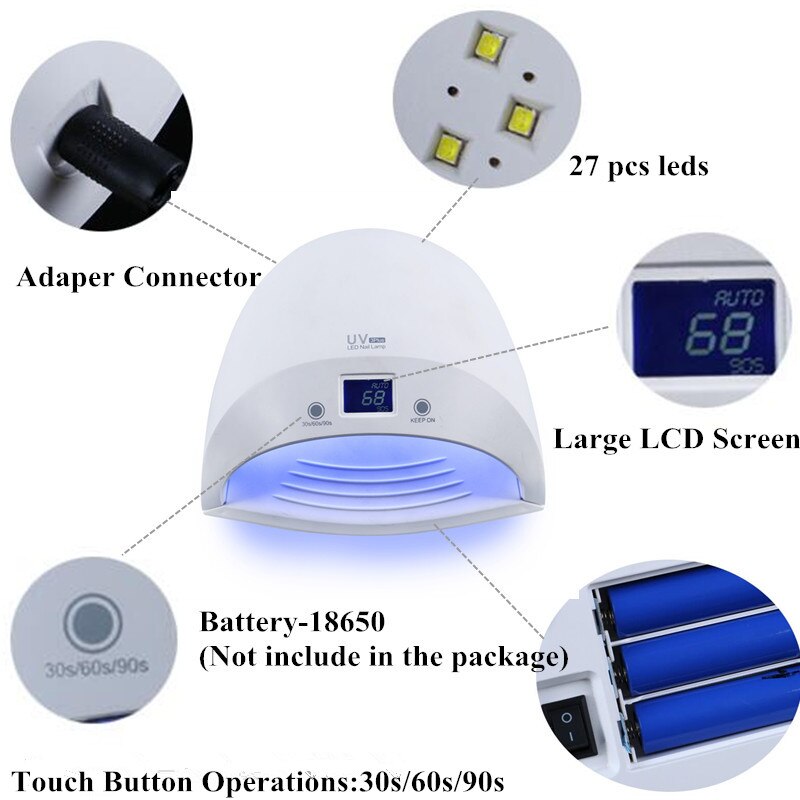 TFSCLOIN lámpara de uñas 60W secador de uñas UV LED Builder Gel barniz con 27 piezas LEDs rápido de la batería seca máquina de secado de uñas inalámbrica