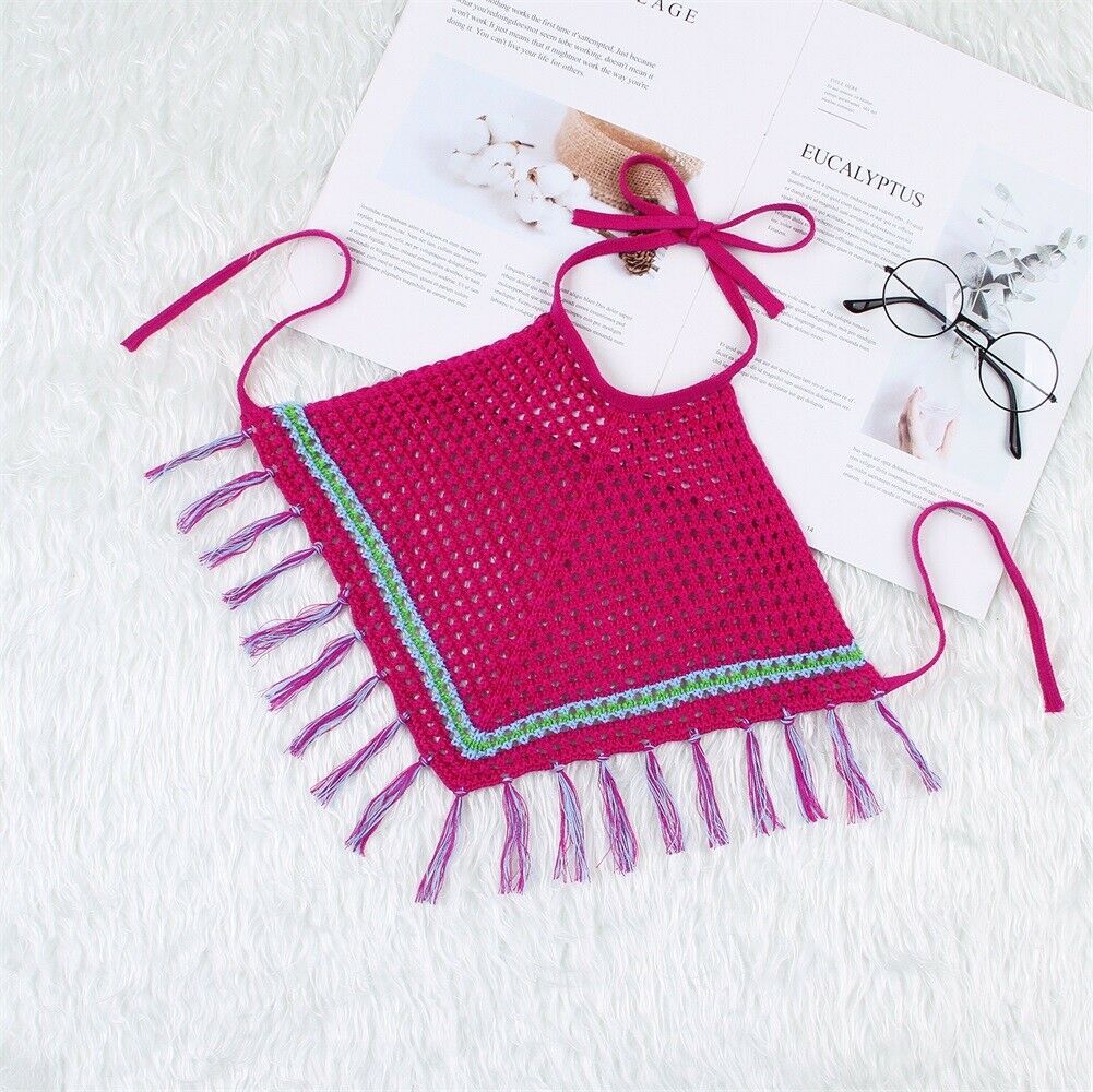 Novo infantil da criança da menina do bebê verão crochet topos bebê tecelagem avental retalhos macacão playsuit bonito roupas de moda: Rose Red / 3M