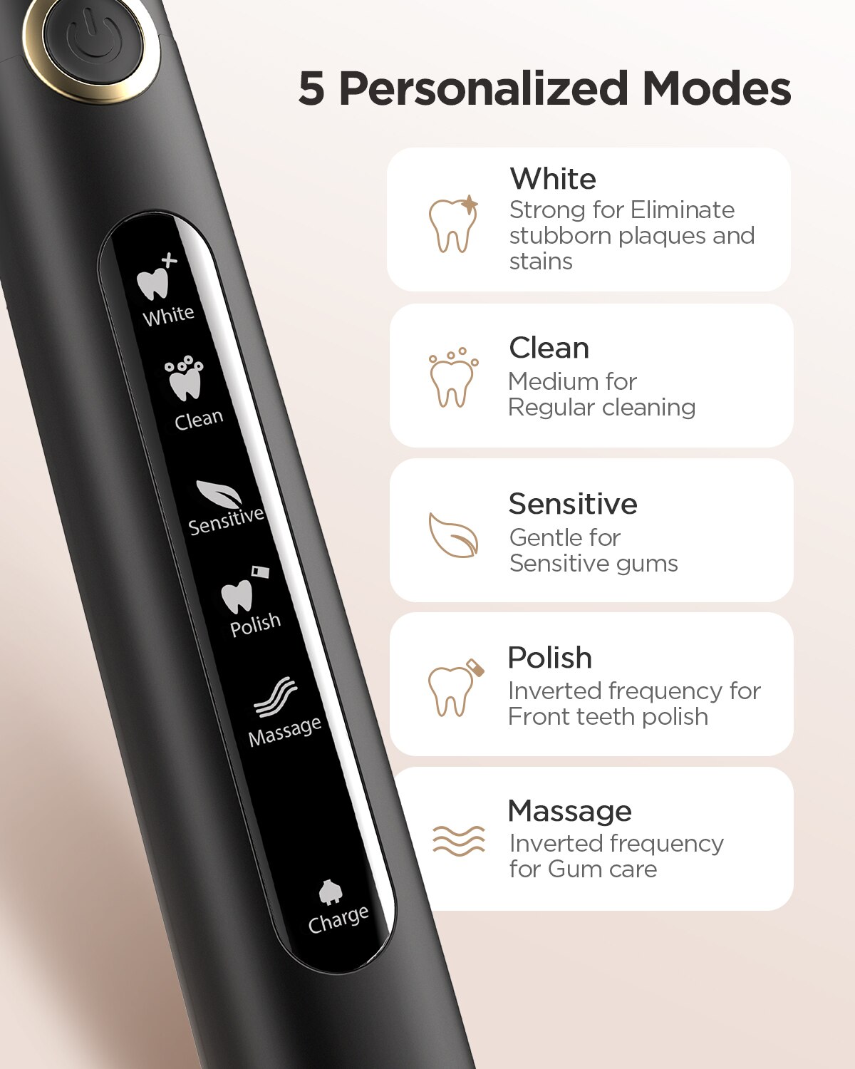 Fairywill-cepillo de dientes eléctrico sónico para adultos, recargable por USB, FW-507, resistente al agua, cabezales de repuesto