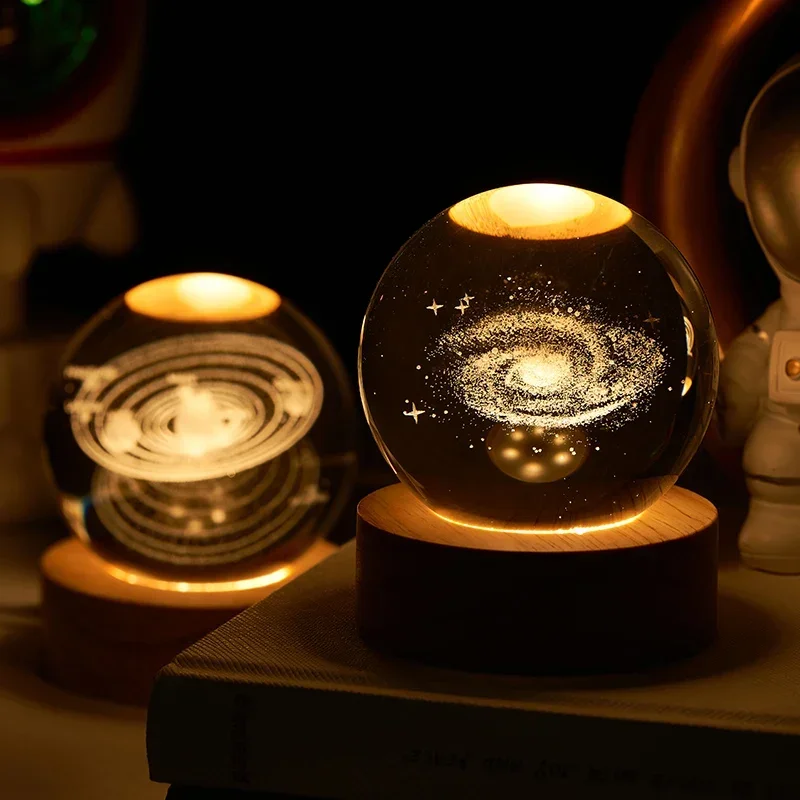 Aesthetic Moon Crystal Sphere Clear Glass Galaxy Globe Night Light Crystal Ball Lamp Desktop Decoration Home Ornament