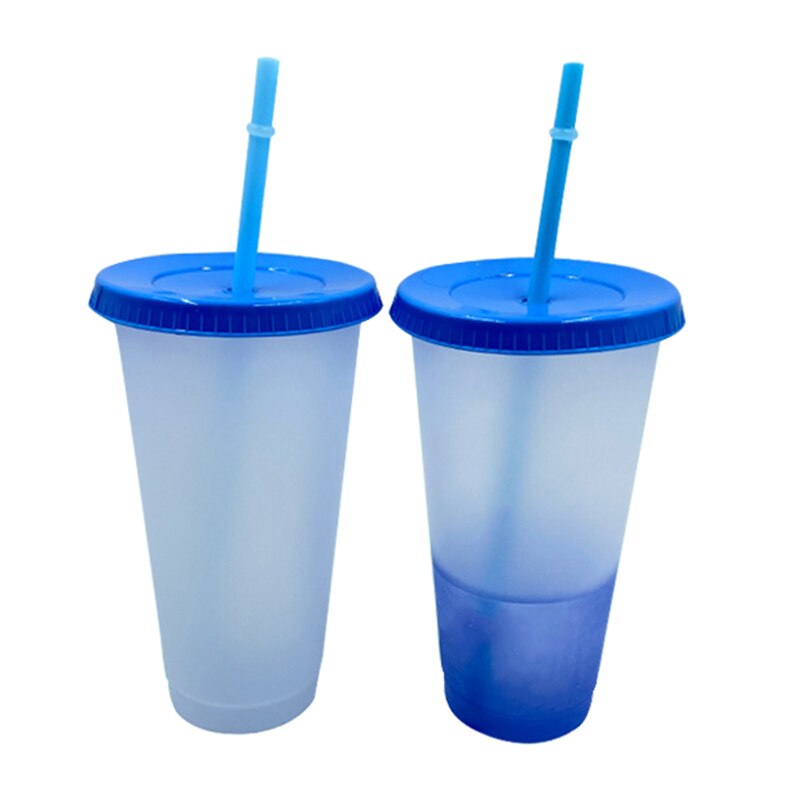 Reusable Color Changing Cold Cups Temperature Magical Color Change Cups Magic Juice Coffee Cup Bottles With Straws And Lid Set: 03