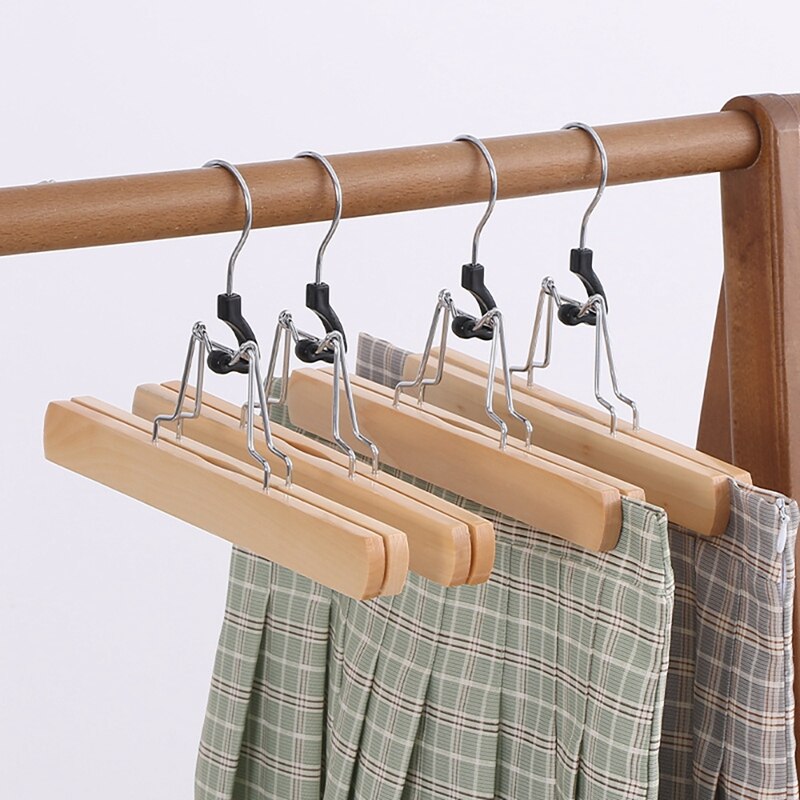 1 Set Of 10 Multifunction Wooden Pants Hanger Rack Anti Slip Felt Hook Pant Skirt Hangers Trouser Clamp Hanger: Default Title