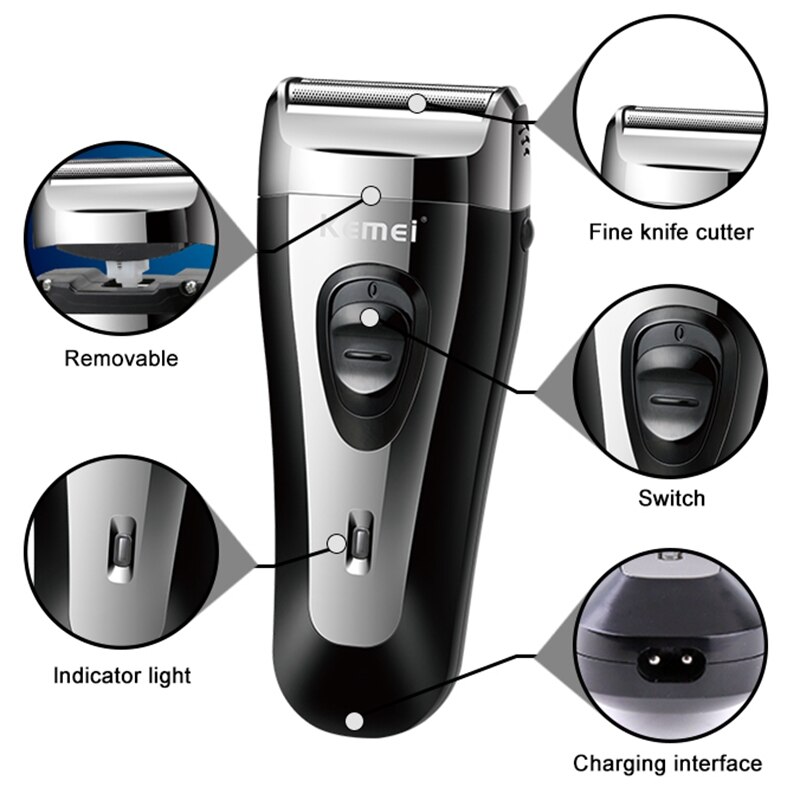 Kraftig genopladelig barbermaskine til mænd folie elektrisk barbermaskine skæghoved barbering elektrisk barbermaskine ansigts-usb kemei med ekstra mesh