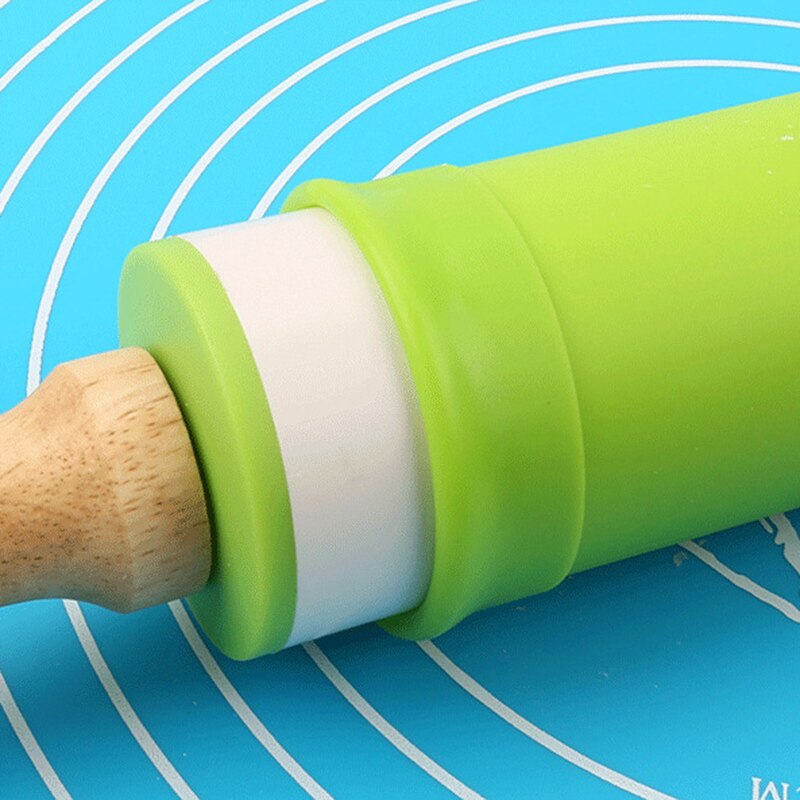 Mini rodillo de silicona para cocina, herramientas de pastelería, rodillos de cocina antiadherentes giratorios, rodillo de masa de madera, accesorios para hornear