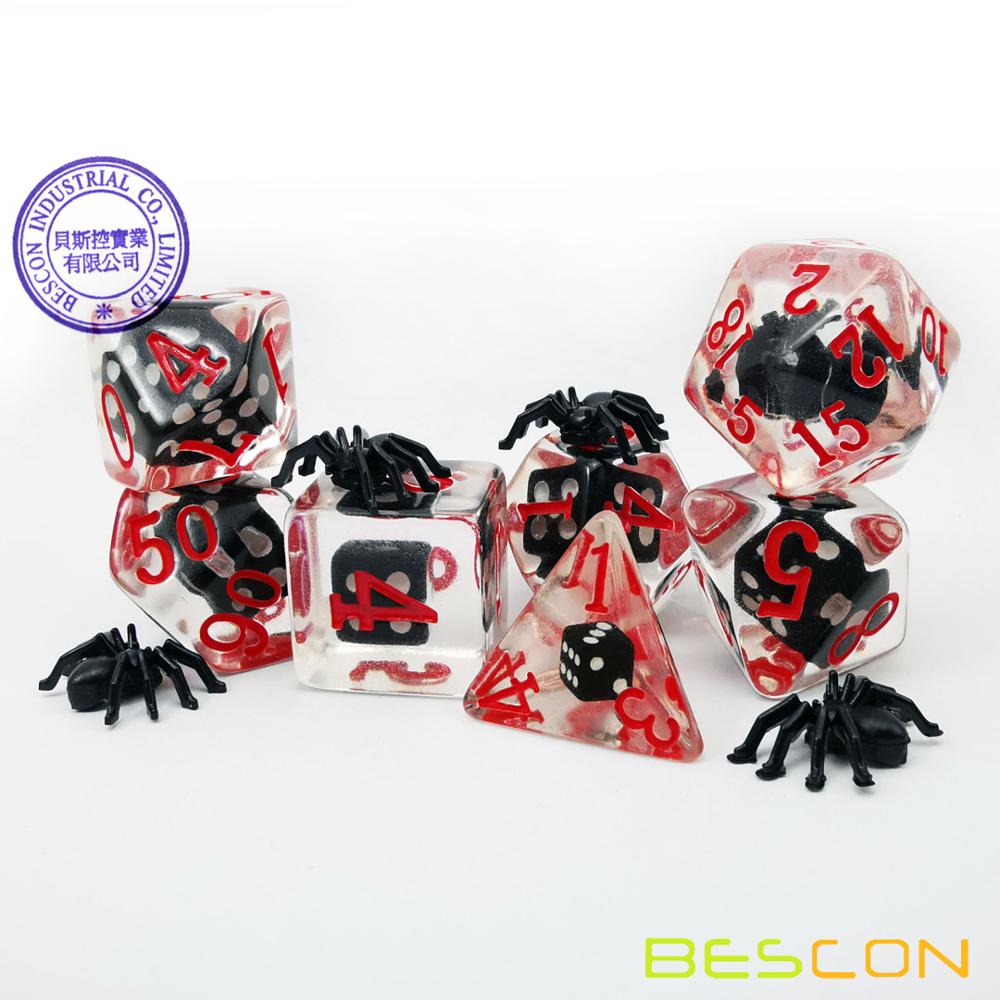 Bescon Spider Polyhedrale Dobbelstenen Set, Zwarte Spin Rpg Dobbelstenen Set Van 7