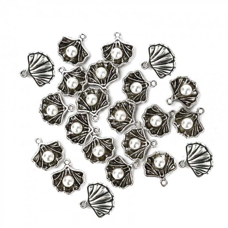 Pendentifs de perles colorées, 10/13 pièces, océan, étoile de mer, conque, coquillage, breloques pour Bracelet de cheville, fabrication de colliers: 10Pcs Antique Silver