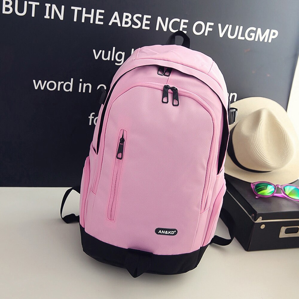 Mochila de viaje de gran capacidad, mochila de ordenador para estudiantes de secundaria, sencilla: Large pink