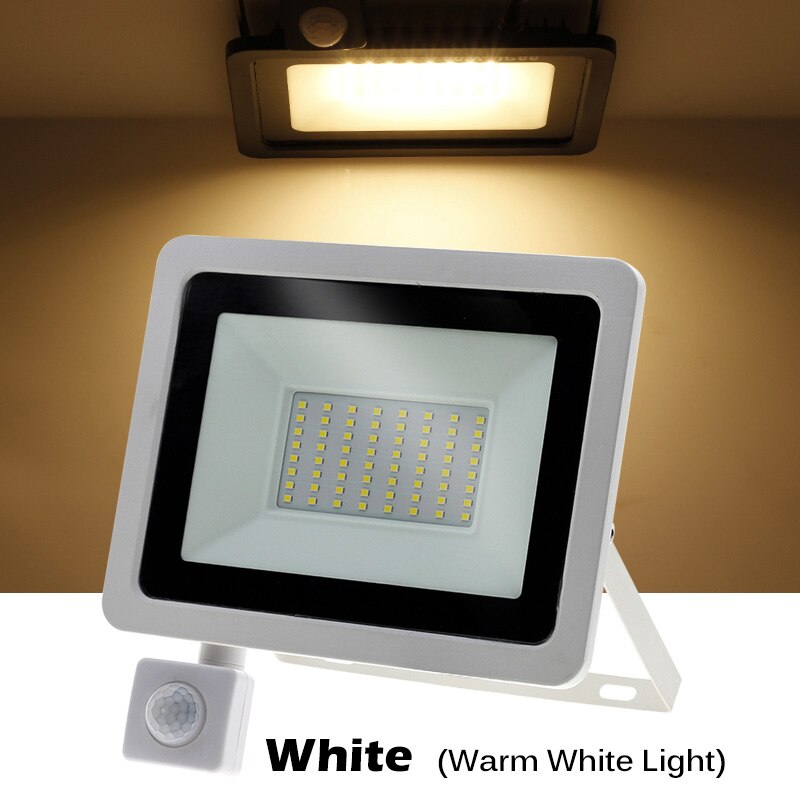 Vedenpitävä led-katuvalo 10w-100w säädettävä valonheitin 220v pir-liiketunnistimella ulkovalaisin puutarhakadulle: Valkoinen kuori-lämmin / 100w