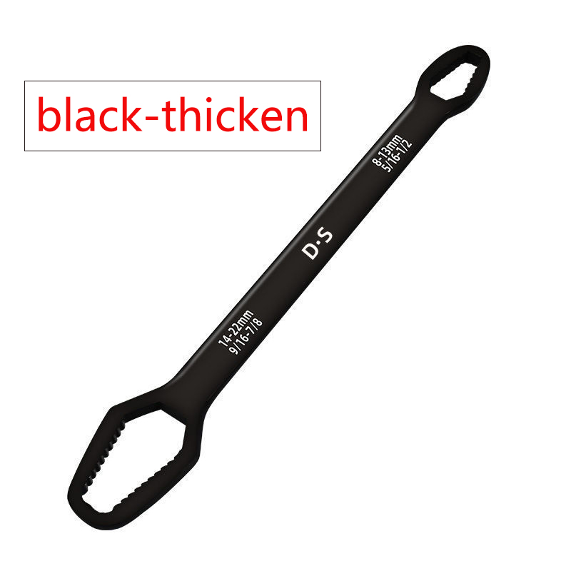 Double-Head Universal Spanner Ratchet Wrench Key Set 8-22mm Screw Nuts Wrenches Repair Double-Headed Self-Tightening Hand Tools: black-thicken
